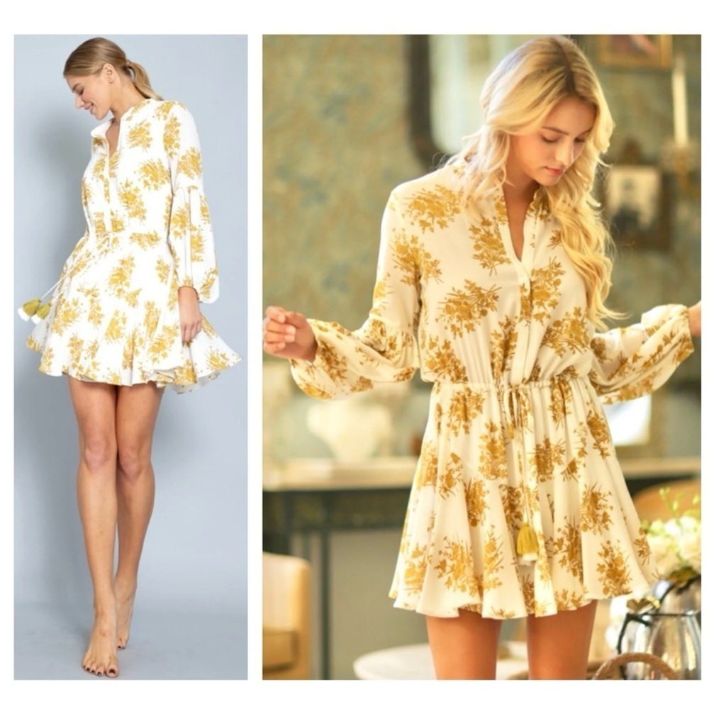 Dee Dee Women’s Pleated Flare Dress Tassel Tie Waist Floral Casual Career Size S